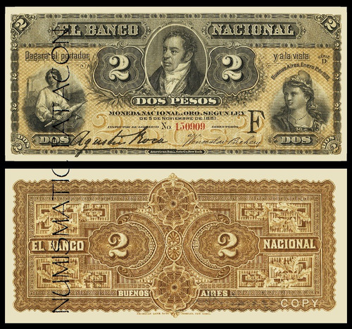 Billete 2 Pesos M N Banco Nacional 1883 /1º - Copia 677