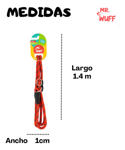 Correa Para Perro Resistente Ajustable Reflejante Mr Wuff Color Rojo