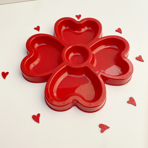 Petisqueira Petisco Plástica C/ 5 Divisórias 30cm Aperitivos Cor Vermelho