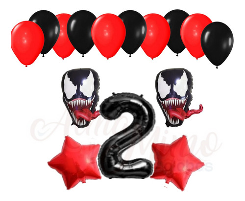 Pack Globos Venom X 2 + Látex + Nro+ Estrellas 