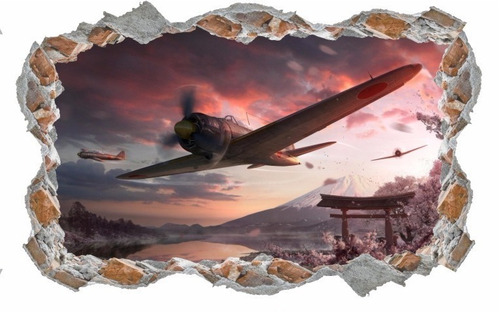 Adesivo Parede Quebrada Aviões Guerra Japoneses Zero