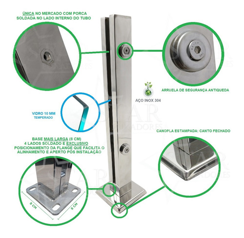 Imagem 1 de 6 de Kit 25 Coluna Torre Inox 60cm Guarda Corpo Corrimão De Vidro