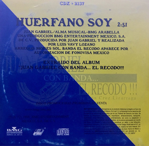 Cd Juan Gabriel Banda El Recodo Huerfano Soy Promo Usado (Usado)