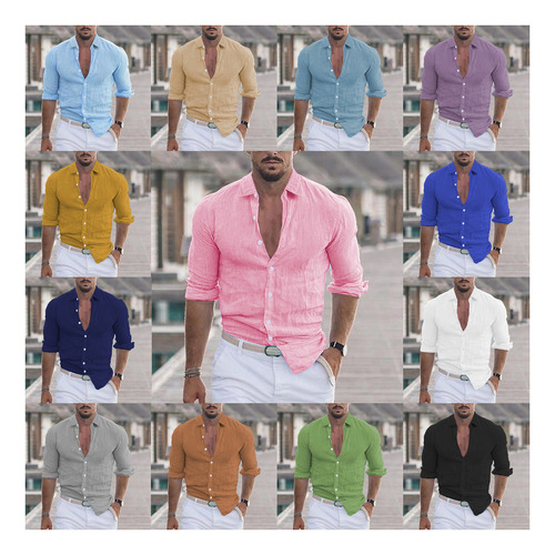 Camisa De Playa De Verano Con Solapa De Algodón Y Lino De Ma