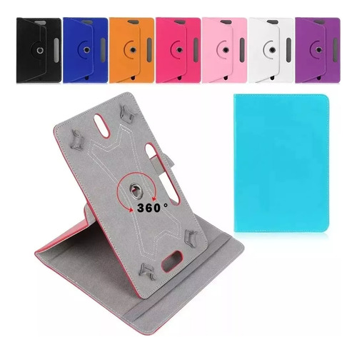 Estuche Tablet 7 Pulgadas Soporte Funda Stand Giratoria 360o Celeste