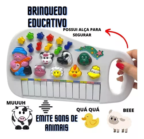 Teclado Musical Animais Fazendinha 7 Sons Educativos Infantil Bebe