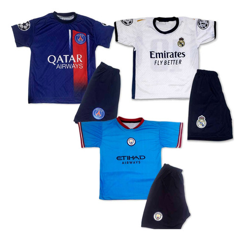 Conjunto Infantil Uniforme Futebol C/ 3 P S G, Madrid, City