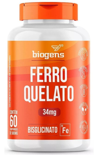 Ferro Quelato Bisglicinato 34mg 60 Cáps. Biogens