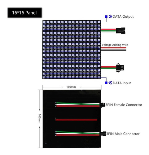 Matriz Panel 256 Leds Rgb Ws2812b 16x16 Ip30 Flexible Esp32