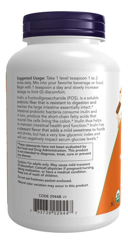 Prebiótico En Polvo Now Inulin Organic Non-gmo Intestinal Su