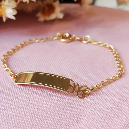 Pulseira Iantil Folheada Ouro 18k Plaquinha Borboleta Comprimento 15 Cm Diâmetro 4.77 Cm