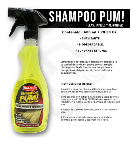 Shampoo Pum Easy Cleaning Tapicerías 600 Ml Con Atomizador