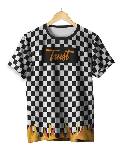Imagem 1 de 2 de Camiseta Verão Trust Marca Hype Xadrez Flames Lit Hipster 