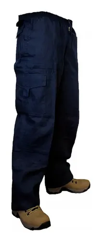 Pantalon Cargo Trabajo Gabardina Forrado Azul Hombre