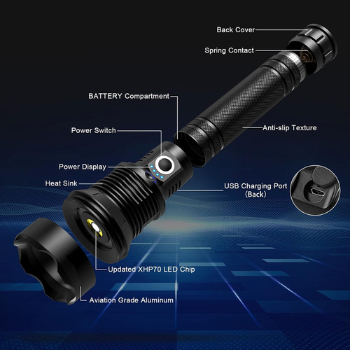 Linterna Recargable Alto Brillo, Linterna Led