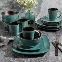 Comprar Vajilla Moderna Jade\u002Fnegro Para 4 Personas 16pz Gibson