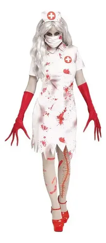 Guirca Krankenschwester Zombie Kostüm, Größe L (42-44) – Inklusive Haube, Maske & Kleid