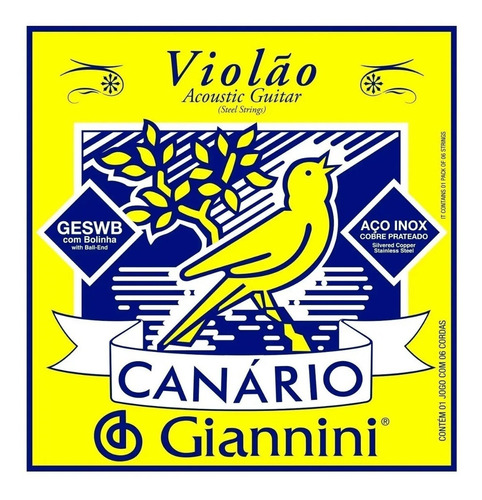 Imagem 1 de 3 de Encordoamento Violão Aço Inox Jogo C/6 Giannini Canario Novo