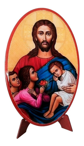 Retablo Madera Y Resina Jesús Y Los Niños Icono