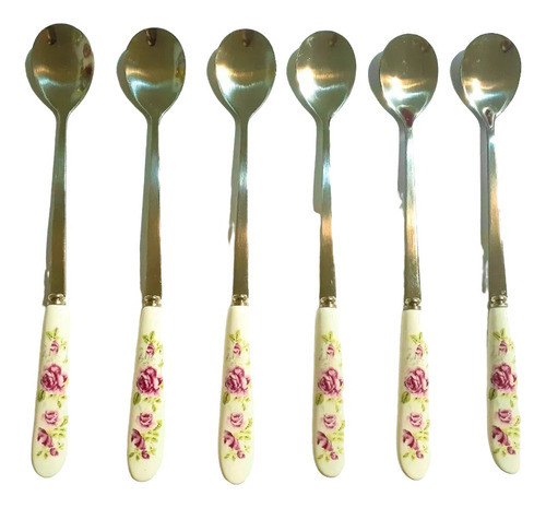 Set De 6u Cucharas De Capuccino Mango De Cerámica Estampado