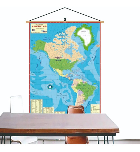 Mapa Das Americas Banner Laminado Gigante Moldura 120x90cm