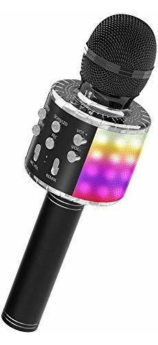 Microfono Inalambrico Karaoke Para Niños Con Luz Led Negro