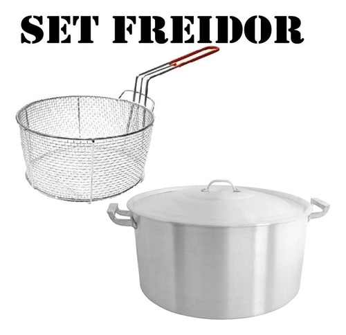 Set Cacerola Aluminio Gastronomica 22 Cm + Canasto Freidor