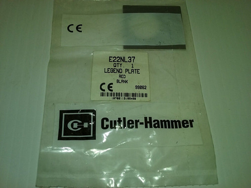 Cutler Hammer E22nl37 Legend Plate Blank Red 2mm Nib Bbd