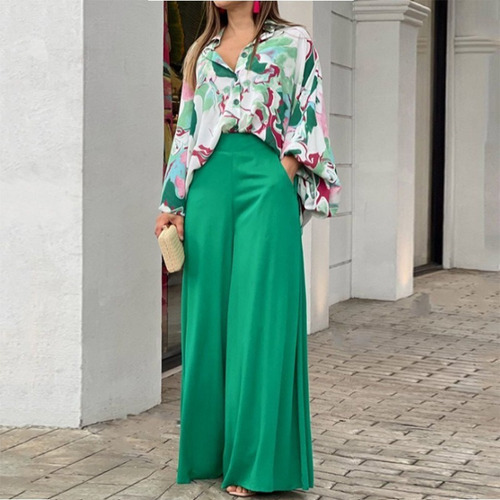 Conjunto De Camisa Con Estampado Suelto Y Pantalones