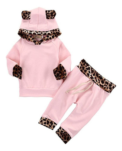 2 Piezas Los Bebés Recién Nacidos Lindos Pink Leopard H