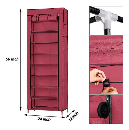 Zapatera Armable Aluminio Tela Plástica 8 Niveles Colores