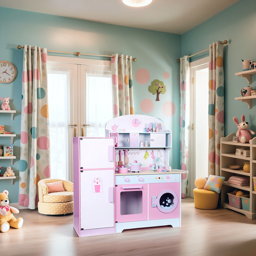 Conjunto De Cocina Simulada Infantil Accesorios Para Niños Rosa