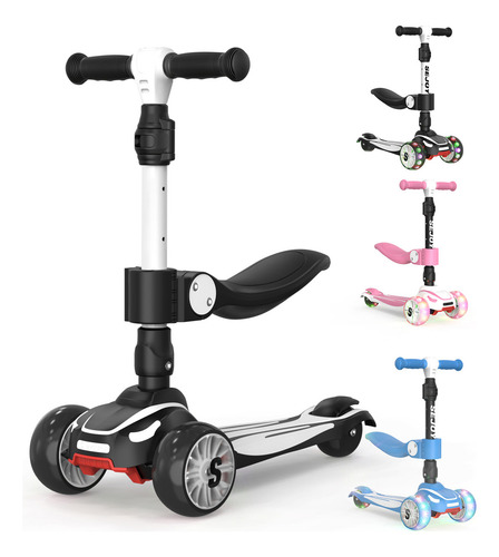 Scooter Plegable Ajustable Sejoy BALbI-008 Con Asiento Ideal Patín Del Para Niños Con 3 Ruedas Y Luces LED Color Negro