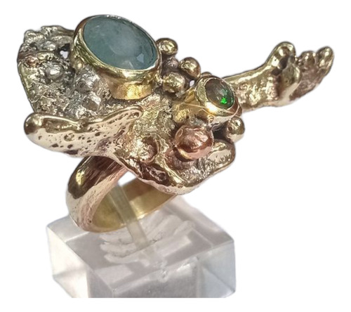 Anillo Con Aguamarina Y Ópalo Negro Australiano, N° Celeste Claro, Negro Iridiscente Diámetro Interno: