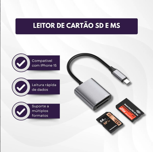 Leitor Usb C Memory Stick Pro Duo Compatível Com iPhone 15