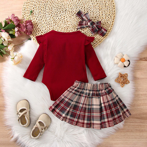 Suit Para Niñas Con Botones Abiertos Y Falda A Cuadros