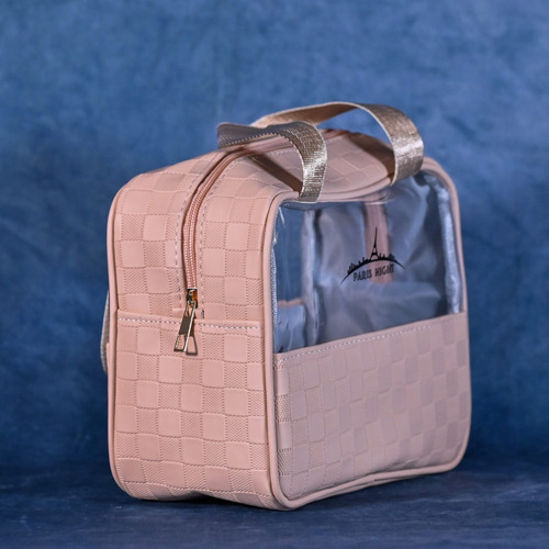 Neceser Porta Cosméticos Cartera Rectangular Organizador Con Cuadros Rosa