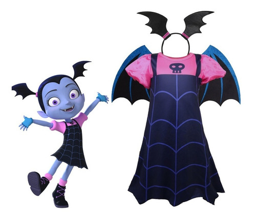 Imagem 1 de 8 de Fantasia Festa Infantil Vampirina Halloween Com Asas E Arco