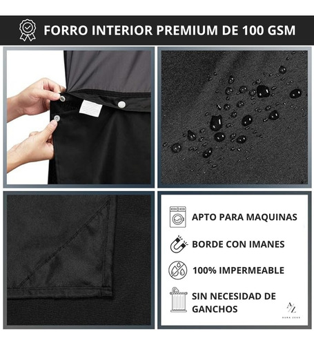 Cortina De Baño Diseño Impermeable + Forro Y 12 Ganchos Az Negro