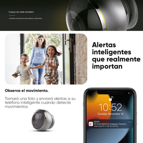 Ezviz Cámara C6P-PLUS-128 IP C6p de 3 Mp Ezviz Metálica con Almacenamiento 128 Gb Micro SD Wireless Inalámbrica Vista Panorámica de 360° Pantalla Cuádruple C6P y Audio Bidireccional