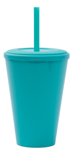 10 Vasos Conico Con Tapa Y Sorbete 420cc Color Verde Aqua