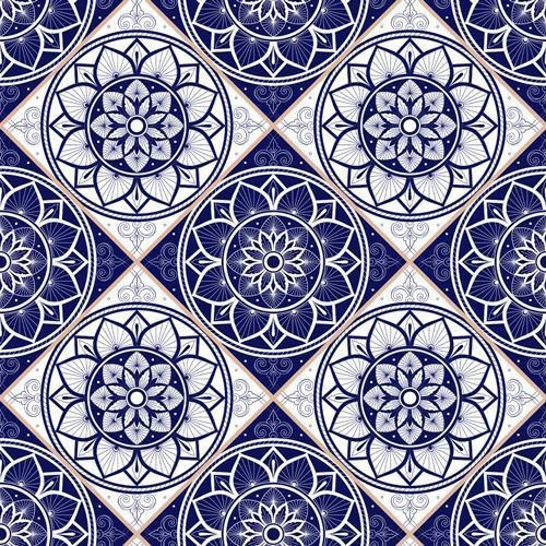 Papel De Parede Mosaico Azulejo Em Tons De Azul 2,50m