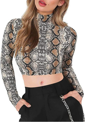 Shasa Blusa Corta De Manga Larga Animal Print Víbora