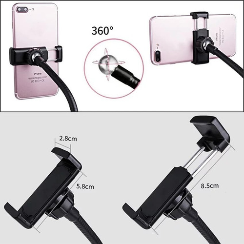 Imagen 5 de 9 de Aro De Luz Led 10 Cm + Soporte Celular Flexible Escritorio