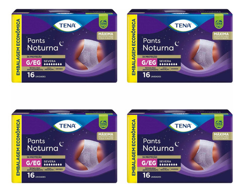 Kit 4 Fralda Geriátrica Tena Pants Noturna G/xg 16 Unidades