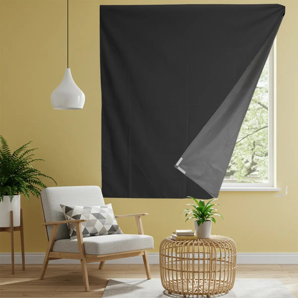 Cortina Painel 100% Blackout Veda Luz C/ Velcro 1,40 X 1,75m Cor Preto