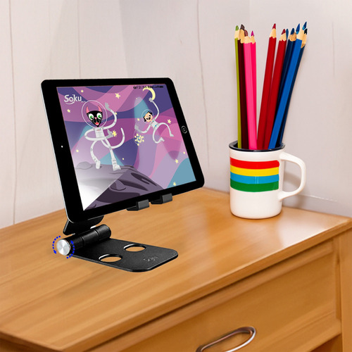 Soporte Metal Celular Tablet Pad De 4'' A 13'' Lujo Abatible Color Negro