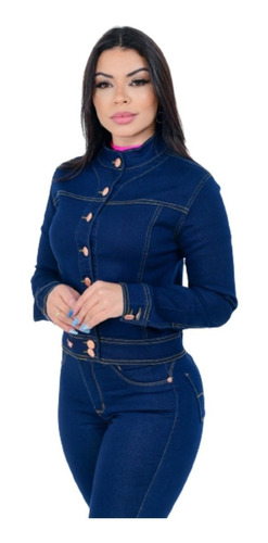 Jaqueta Feminina Jeans Com Lycra Modeladora Blusa De Frio