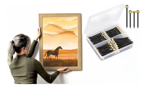 120PCS Clavos para Colgar Cuadros, 4 Tamaños de Clavos para Colgar Cuadros para Decoración de Paredes Kit de Marcos para Colgar Espejos Herramienta para Colgar Cuadros