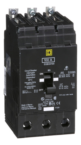 Egb34100 Mini Circuit Breaker, E-frame, 100a, 3 Pole, 480y/